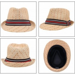 Fedoras Men/Women's Summer 2 Tone Colored Trilby Straw Fedora Hat - Brown/Stripe - C01808Q0UW5 $26.62
