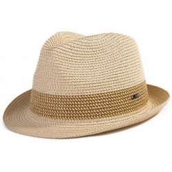 Fedoras Fedora Straw Fashion Sun Hat Packable Summer Panama Beach Hat Men Women 56-62CM - CO12DPQA9U7 $46.23