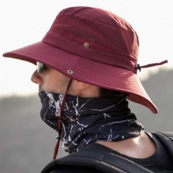 Sun Hats Men's Outdoor Waterproof Fishing Hat UPF 50+ Bucket Sun Hat Mesh Sun Block Cap - Wine Red - CE18S5K8UNE $15.99