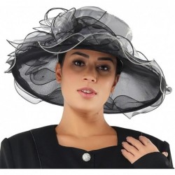 Sun Hats Women Hats Summer Big Hat Wide Brim Top Flower White Black - Silver - C218CNWZU9N $75.60