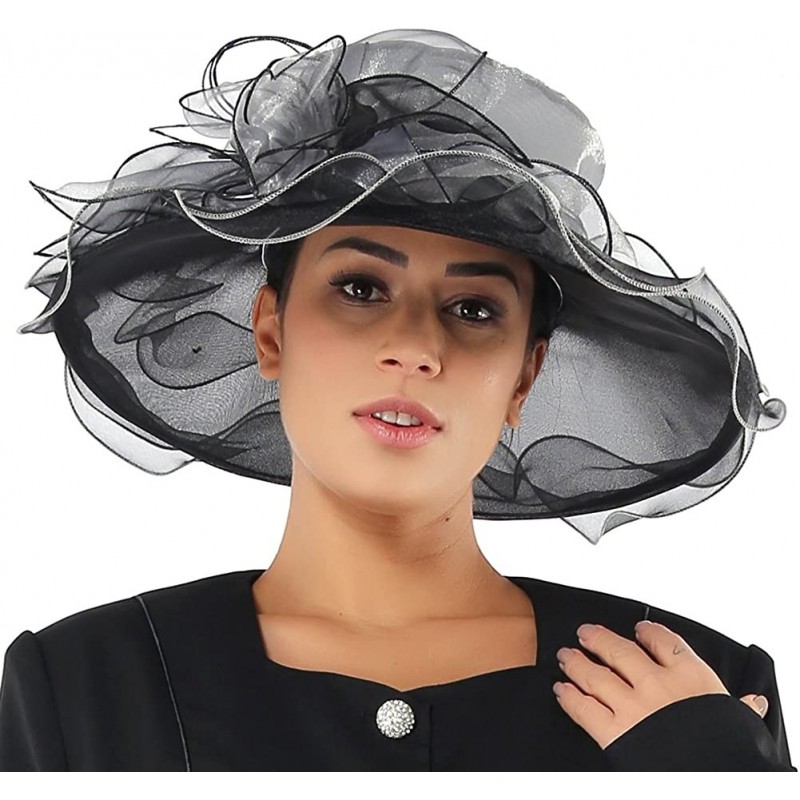 Women Hats Summer Big Hat Wide Brim Top Flower White Black - Silver ...