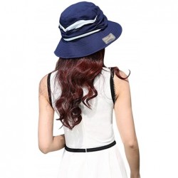 Bucket Hats Womens Summer Veil Wide Brim Hats Chiffon Foldable Bucket Hat UPF 50+ - Navy Blue - C512I2P9ZYN $32.03