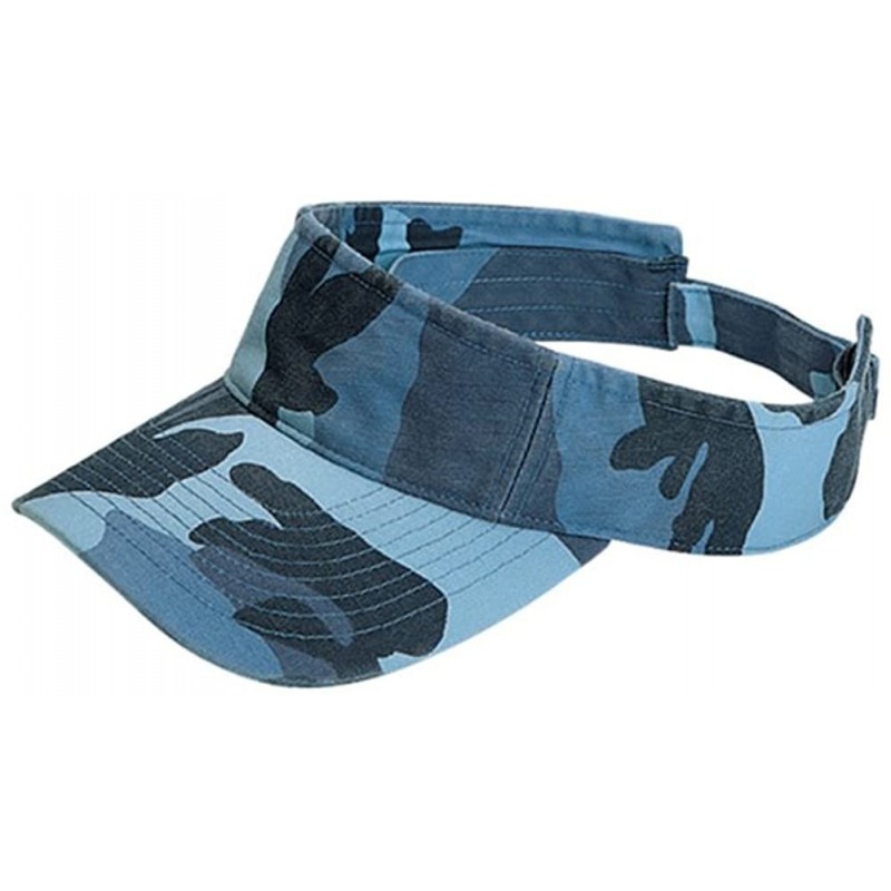 Visors Camouflage Pattern Washed Outdoor Sun Visor - Blue Camo - CT12CUEKP23 $16.56