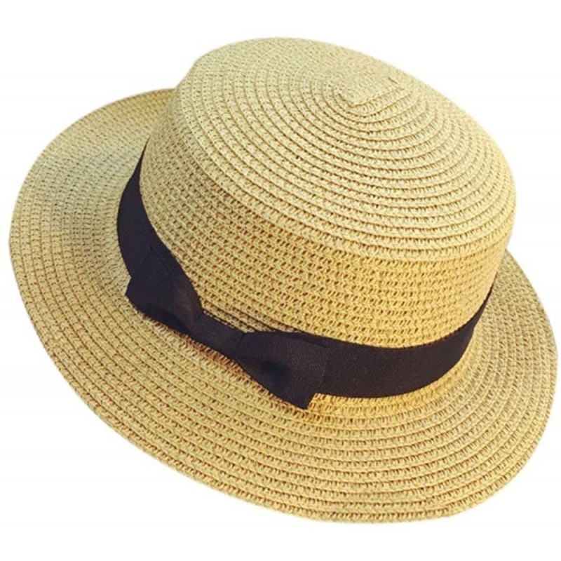 Sun Hats Women Summer Outdoor Beach Sun Straw Hat Bow Tie Flat Top UPF 50+ Wide Brim Sun Protection Hat Cap - CD18S7NGDDS $12.44
