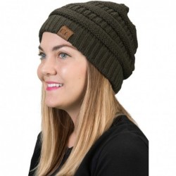 Skullies & Beanies Solid Ribbed Beanie Slouchy Soft Stretch Cable Knit Warm Skull Cap - Olive - C2126VPQYN1 $24.09