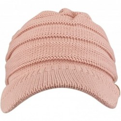 Skullies & Beanies Women's Lightweight Ribbed Knit Brim Ponytail Visor Beanie Cap - Indi Pink - CM187DSAZ46 $33.45