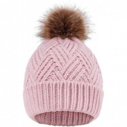 Skullies & Beanies Women's Diamond Weave Knit Faux Fur Pompom Winter Beanie - Pink - CU1883E6WE4 $12.86