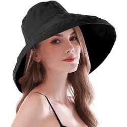 Bucket Hats Women Wide Brim Sun Hats Foldable UPF 50+ Sun Protective Bucket Hat - Pure Black - CC18SYQAR4I $34.68