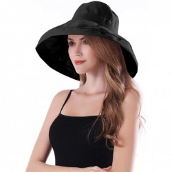Bucket Hats Women Wide Brim Sun Hats Foldable UPF 50+ Sun Protective Bucket Hat - Pure Black - CC18SYQAR4I $19.71