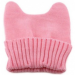 Skullies & Beanies Cute Cat Ear Shape Women Girl Warm Winter Knitted Hat Beanie Cap - Pink - CY11OPODAY1 $18.06
