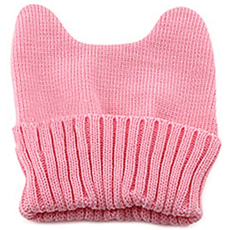 Skullies & Beanies Cute Cat Ear Shape Women Girl Warm Winter Knitted Hat Beanie Cap - Pink - CY11OPODAY1 $12.90