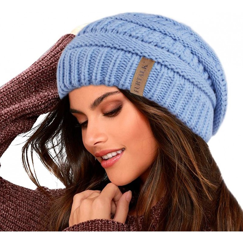 Knit Beanie Hats for Women Men Fleece Lined Ski Skull Cap Slouchy ...