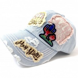 Baseball Caps Y'all- Happy Camper- Wild Free Multi-Patch Embroidered Adjustable Cap - Light Denim - CP17YZOMUH5 $32.22