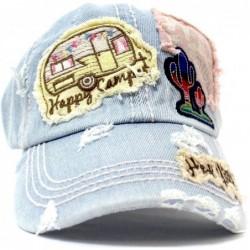 Baseball Caps Y'all- Happy Camper- Wild Free Multi-Patch Embroidered Adjustable Cap - Light Denim - CP17YZOMUH5 $20.74