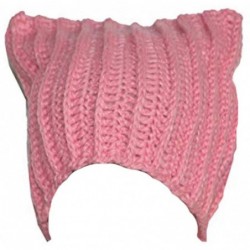 Skullies & Beanies Handmade Knitted Pussy Cat Ear Beanie Hat for Women's March Winter Gifts - Pink - CO189S73S8K $24.59
