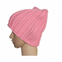 Skullies & Beanies Handmade Knitted Pussy Cat Ear Beanie Hat for Women's March Winter Gifts - Pink - CO189S73S8K $15.22