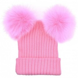 Skullies & Beanies Women Winter Warm Adorable Hats Crochet Knit Hairball Beanie Cap with Faux Fur Pompom - Pink - CH18L9RMOT3...