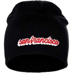 Skullies & Beanies Classic USA Cities Winter Knit Cuffless Beanie Hat 3D Raised Layer Letters - San Francisco Black - White R...