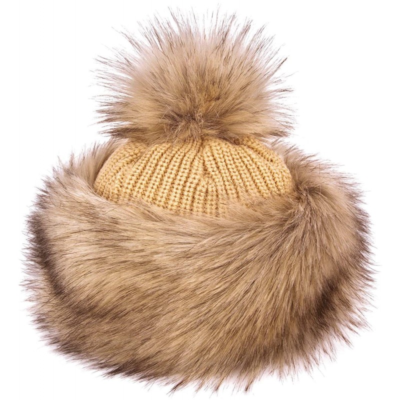 Skullies & Beanies Faux Fur Russian Hat for Women - Warm & Fun Fur Cuff Hat with Pom Pom - Siberian Wolf - CN1275IWGN5 $35.16