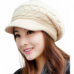 Skullies & Beanies Womens Winter Warm Knitted Hats Slouchy Wool Beanie Hat Cap with Visor - Beige - CX18ND7KSKI $19.91