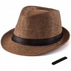 Fedoras Straw Fedora Hats for Men - Women Hat Summer Beach Hat Men Straw Hat Trilby Hat - CR18W4CLZUC $23.36