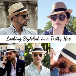 Fedoras Straw Fedora Hats for Men - Women Hat Summer Beach Hat Men Straw Hat Trilby Hat - CR18W4CLZUC $17.60
