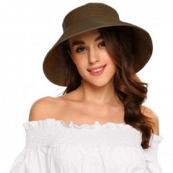 Sun Hats Womens Sun Visor Hat- Foldable Straw Sun Hat with Cute Bowtie - Coffee - CL1943IQORE $23.83
