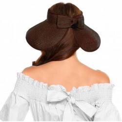 Sun Hats Womens Sun Visor Hat- Foldable Straw Sun Hat with Cute Bowtie - Coffee - CL1943IQORE $14.99