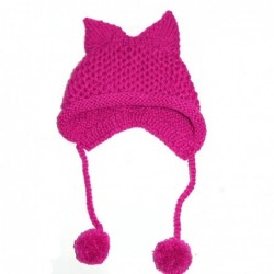Skullies & Beanies Women's Hat Cat Ear Crochet Braided Knit Caps Warm Snowboarding Winter (One Size- Rose) - CL12NZZ0GSX $22.70