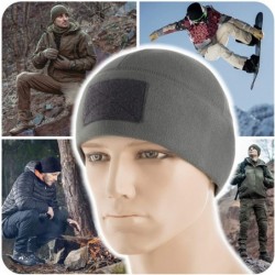 Skullies & Beanies Tactical Beanie Fleece Watch Cap - Winter Hat Elite - Patch Panel - Grey - CU18LDCKWL6 $15.43
