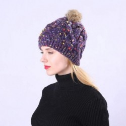Skullies & Beanies Mens Womens Kids Cable Knitted Bobble Hat Plain Beanie Warm Winter Pom Wooly Cap - Purple - C018KNZ29Z6 $1...