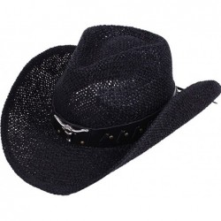 Cowboy Hats Men/Women's Western Cowboy Straw Hat with Shapeable Brim - Black - CJ12E3XQUXR $48.78