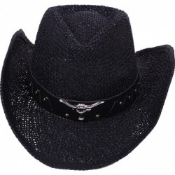 Cowboy Hats Men/Women's Western Cowboy Straw Hat with Shapeable Brim - Black - CJ12E3XQUXR $31.44