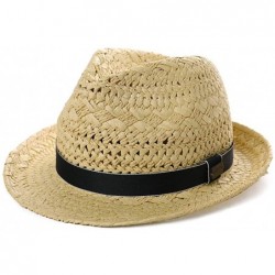Fedoras Fedora Straw Fashion Sun Hat Packable Summer Panama Beach Hat Men Women 56-62CM - 00723_beige3 - C318THS5LNM $38.18