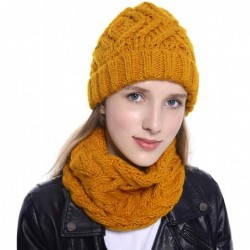 Skullies & Beanies Womens 2-Pieces Winter Beanie Hat Scarf Set Warm Knit Skull Cap Hats & Scarf for Women - Yellow - CM1920ON...