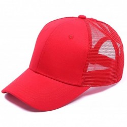 Baseball Caps Ponycap Messy High Bun Ponytail Baseball Hat Unisex Adjustable Glitter Trucker Hat - Red - C418EEKHKG3 $30.91