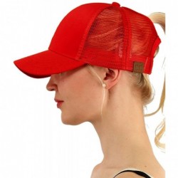 Baseball Caps Ponycap Messy High Bun Ponytail Baseball Hat Unisex Adjustable Glitter Trucker Hat - Red - C418EEKHKG3 $18.89