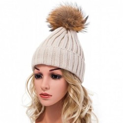 Skullies & Beanies Big Fur Pom Pom Hat - Winter Knit hat for Women Thick Warm Caps Skullies Beanies AH62 - Khaki 62r Liner - ...