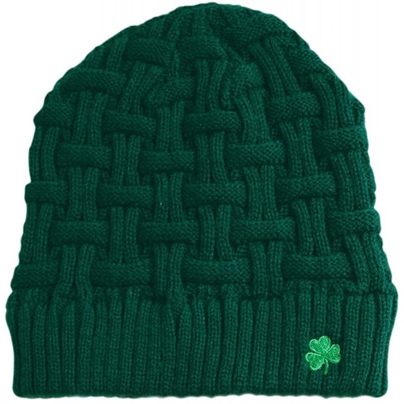 Skullies & Beanies Acrylic Basket Weave Beanie Hat Olive Green Colour with Green Shamrock - CI12FW7LQEB $20.83