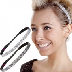 Headbands Women's Adjustable NO Slip Skinny Bling Glitter Headband - Gunmetal & Silver - CB11OI91BCH $27.94