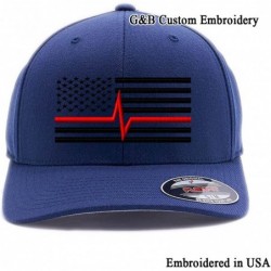 Baseball Caps Thin Red Life Line USA Flag. Embroidered. 6477 and 6277 Flexfit Wooly Combed Twill Flexfit Cap - Navy - CK18LG6...