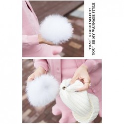 Skullies & Beanies Winter Women's Genuine Fox Fur Pom Pom Trend Wool Knitted Beanie Hat - White - C3186IAA7OM $20.83