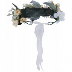 Headbands Adjustable Flower Crown Headband - Women Girl Festival Wedding Party Flower Wreath Headband - Beige - CQ18UG78YLA $...