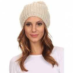 Skullies & Beanies Lax Wide Unisex Cable Knit Large Pom Pom Bobble Beanie Hat Cap - Taupe - C1127DHPNSD $20.15