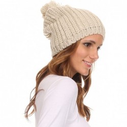 Skullies & Beanies Lax Wide Unisex Cable Knit Large Pom Pom Bobble Beanie Hat Cap - Taupe - C1127DHPNSD $16.56