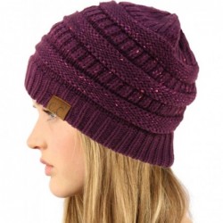 Skullies & Beanies Winter Trendy Soft Cable Knit Stretchy Warm Ribbed Beanie Skully Ski Hat Cap - Sequins Purple - C418HAXN62...