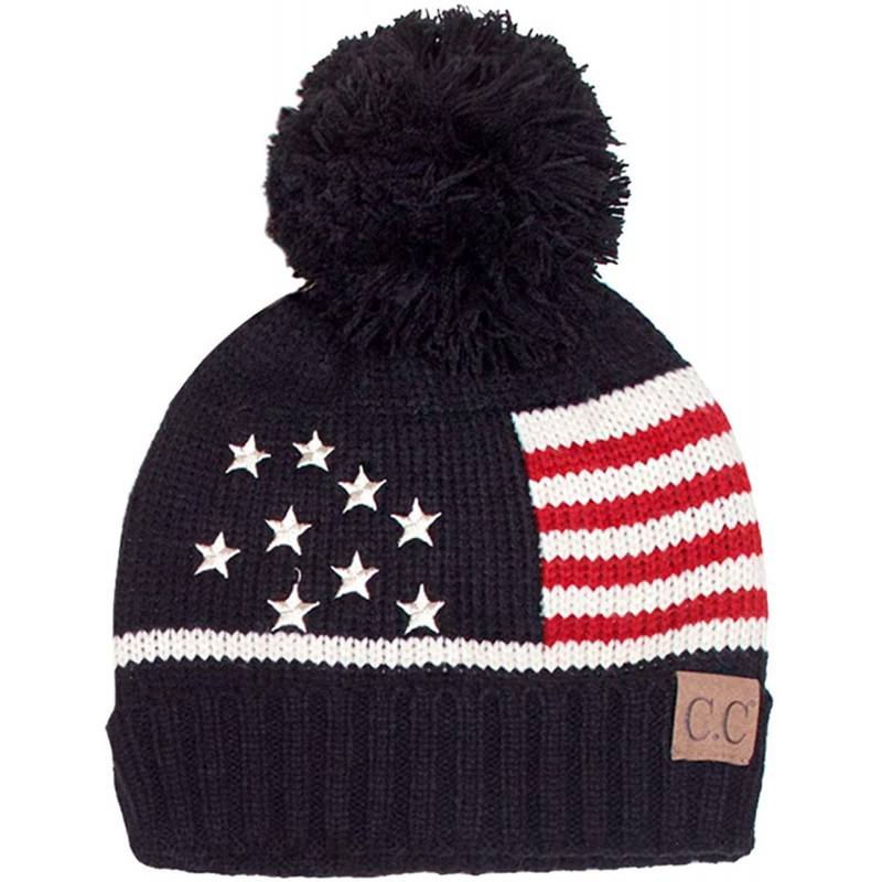 Skullies & Beanies Unisex American Flag USA Patriotic Knit Hat - Black - CP1873WY7X9 $26.65