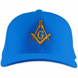 Baseball Caps Gold Square & Compass Embroidered Masonic Flexfit Adult Cool & Dry Piqué Mesh Hat - Royal - CB18U9G2SXH $40.83