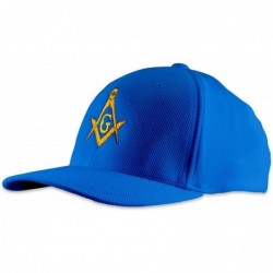 Baseball Caps Gold Square & Compass Embroidered Masonic Flexfit Adult Cool & Dry Piqué Mesh Hat - Royal - CB18U9G2SXH $32.55