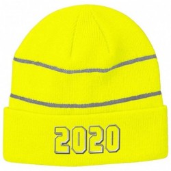 Skullies & Beanies Custom Reflective Beanie 2020 Happy New Year Embroidery Acrylic - Neon Yellow - CK18ZTTK8QA $33.79